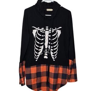 For Gand PL Skeleton Shirt Built in Tales Womens Large Black Orange 
White EUC